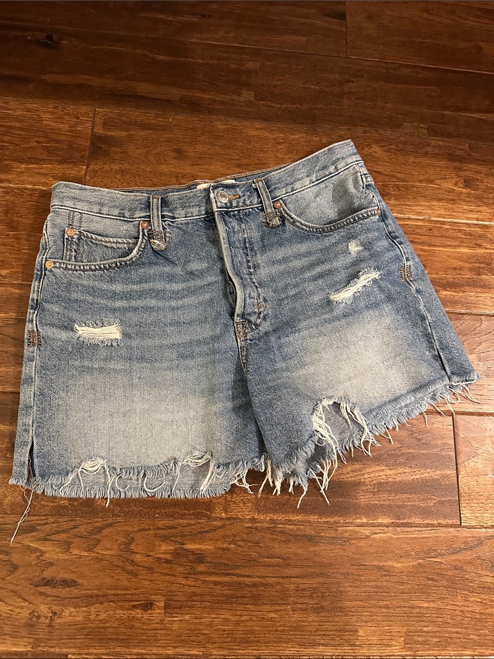 We The Free Faded Light Blue Distressed Denim Shorts